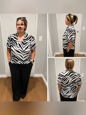 Worthington Black & White Zebra-Print V-Neck Blouse
